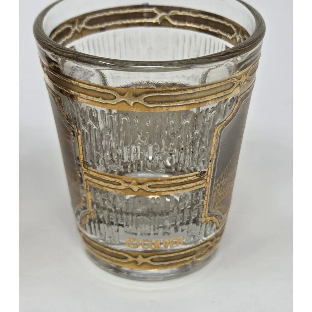 Culver 22K Gold Shot Glass Set Seven Springs San Francisco 1960s SouvenirCulver